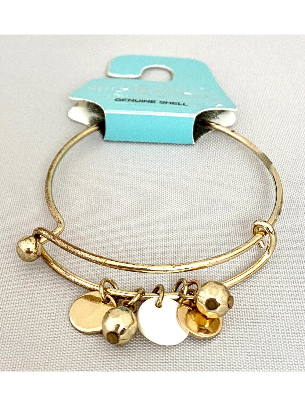 NWT Spring Street Gold-Tone Adjustable Bangle Bracelet Shell Bead Disc Charms OS